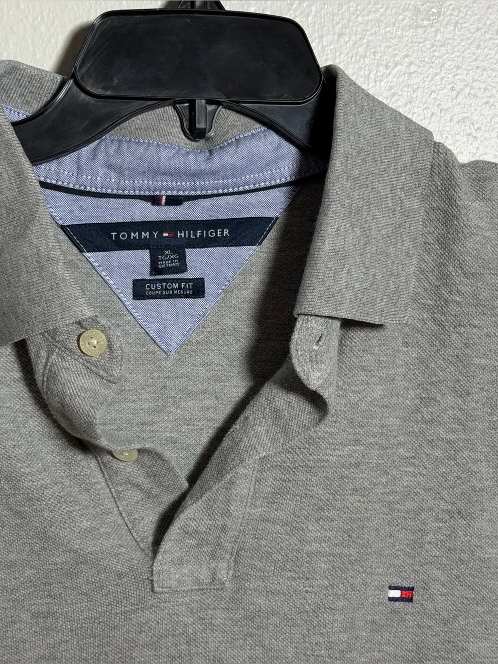 Tommy Hilfiger Men’s Grey Custom Fit Preppy Casual Polo Shirt Minimalist size XL